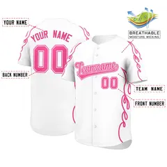 White Pink Side Flame Outline Baseball Jersey 2