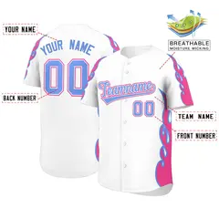 White Pink Side Flame Outline Baseball Jersey 2