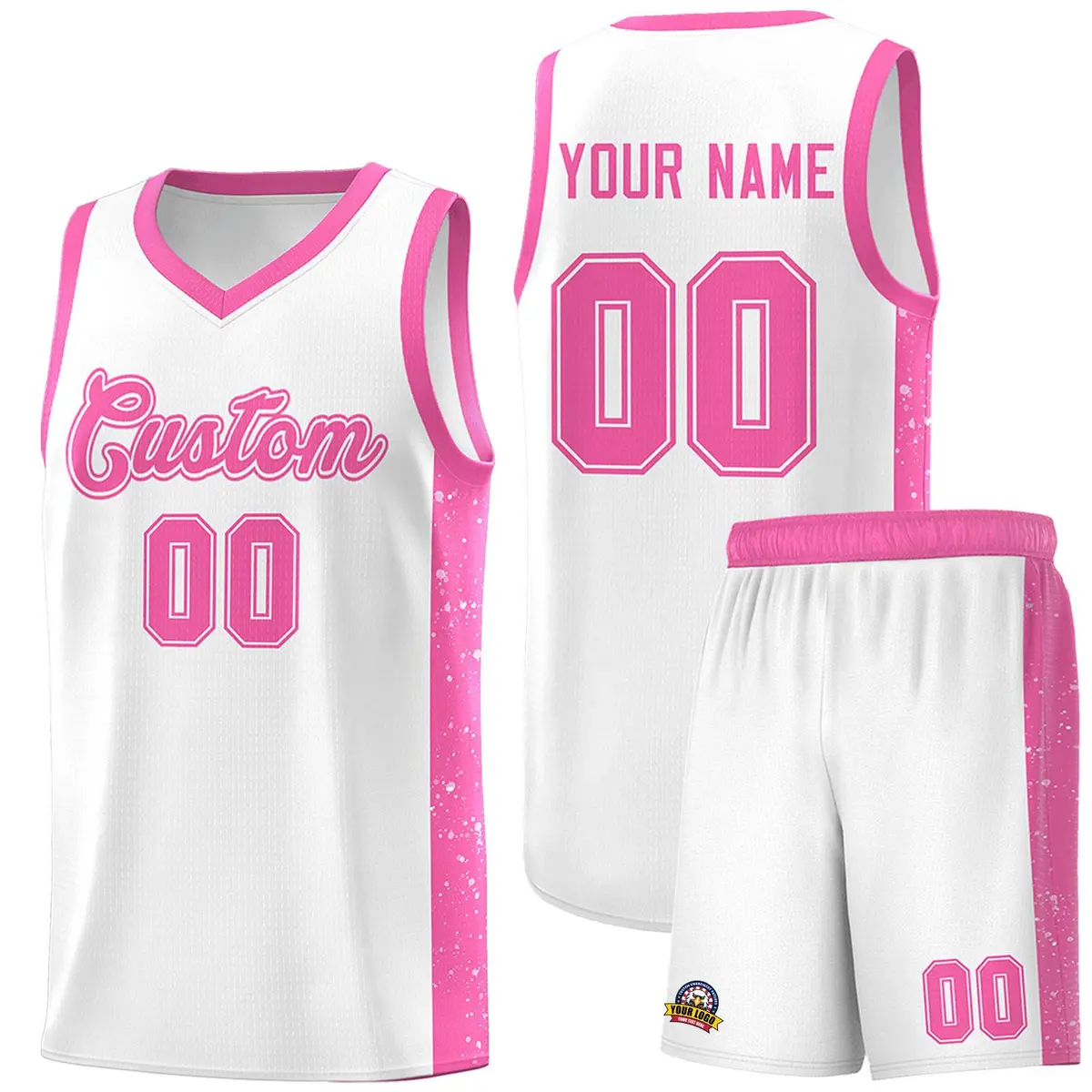 White Pink Side Splash Basketball Jersey