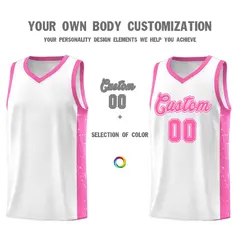 White Pink Side Splash Basketball Jersey 3