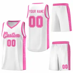 White Pink Side Splash Basketball Jersey 6