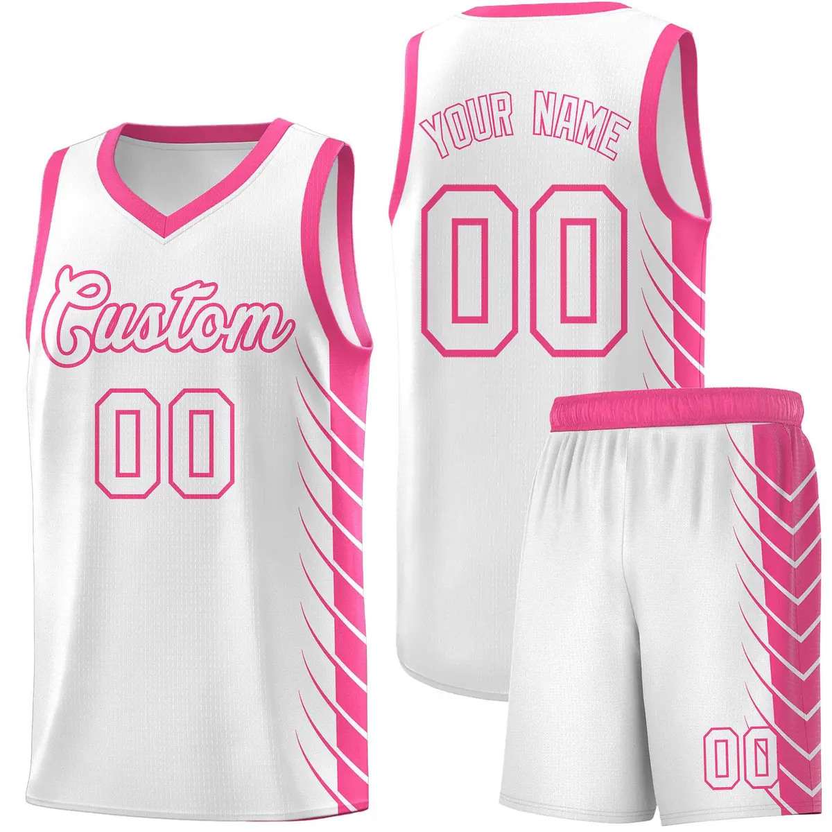 White Pink Side Symmetrical Line Pattern Basketball Jersey