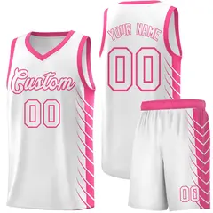 White Pink Side Symmetrical Line Pattern Basketball Jersey