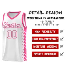 White Pink Side Symmetrical Line Pattern Basketball Jersey 2