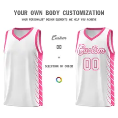 White Pink Side Symmetrical Line Pattern Basketball Jersey 3