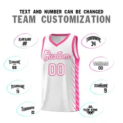 White Pink Side Symmetrical Line Pattern Basketball Jersey 4