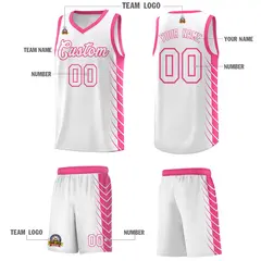 White Pink Side Symmetrical Line Pattern Basketball Jersey 5