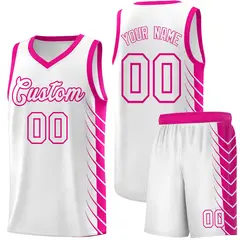 White Pink Side Symmetrical Line Pattern Basketball Jersey 1
