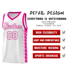 White Pink Side Symmetrical Line Pattern Basketball Jersey 2