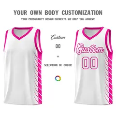 White Pink Side Symmetrical Line Pattern Basketball Jersey 3