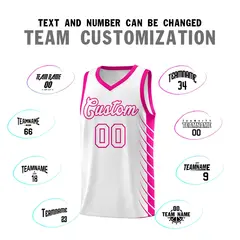 White Pink Side Symmetrical Line Pattern Basketball Jersey 4
