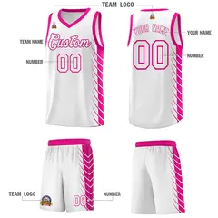 White Pink Side Symmetrical Line Pattern Basketball Jersey 5