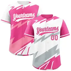 White Pink Silver Reversible Baseball Jersey Lightning & Graffiti Pattern