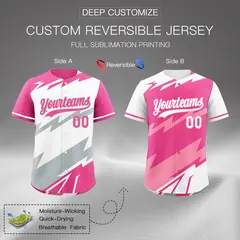 White Pink Silver Reversible Baseball Jersey Lightning & Graffiti Pattern 2