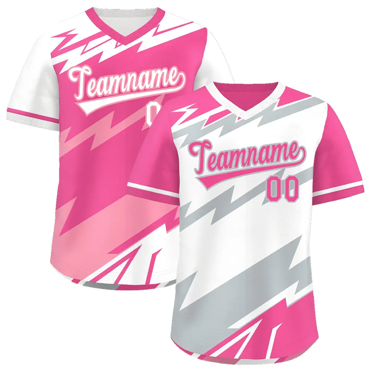 White Pink Silver Reversible Baseball Jersey Lightning & Graffiti Pullover V-Neck