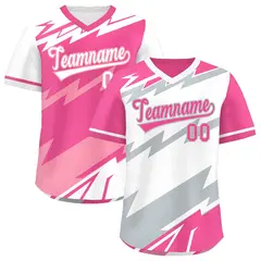 White Pink Silver Reversible Baseball Jersey Lightning & Graffiti Pullover V-Neck