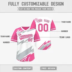 White Pink Silver Reversible Baseball Jersey Lightning & Graffiti Pullover V-Neck 3