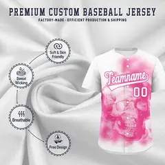 White Pink Skeleton Graffiti Lightweight Baseball Jersey 4