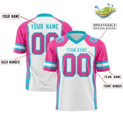White Pink-Sky Blue Raglan Side Pattern Football Jersey 2
