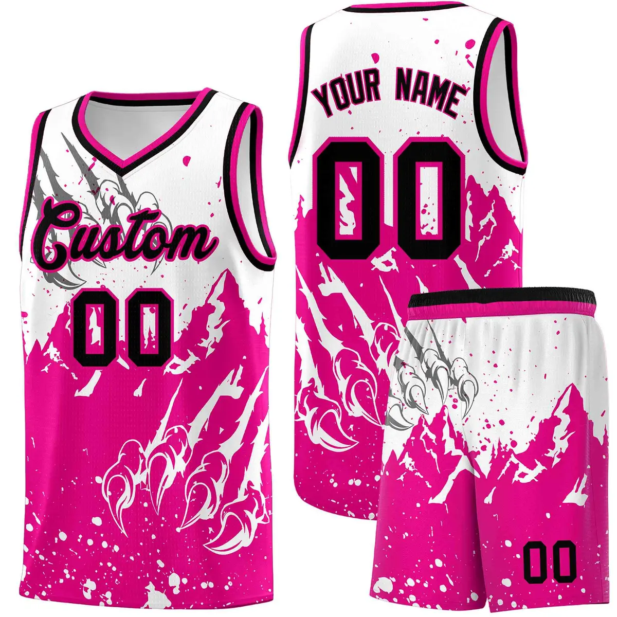White Pink Snow Mountain Beast Pattern Basketball Jersey
