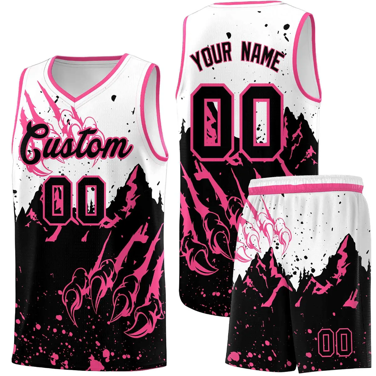 White Pink Snow Mountain Beast Pattern Basketball Jersey