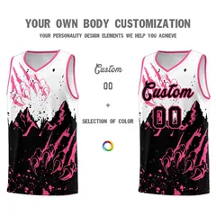 White Pink Snow Mountain Beast Pattern Basketball Jersey 3