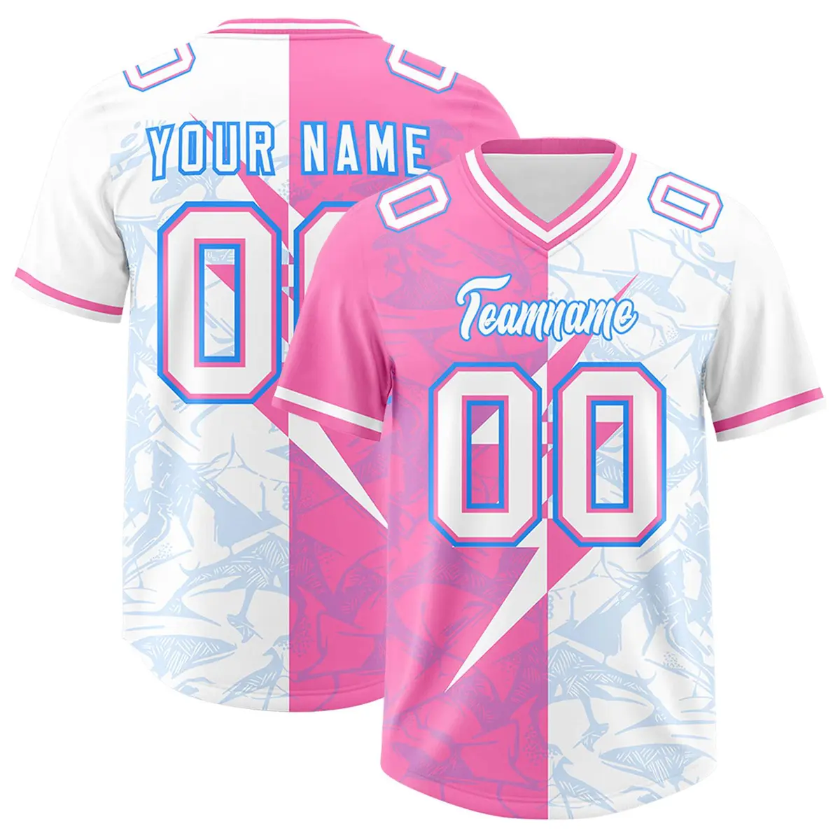 White Pink Split Lightning Pattern Football Jersey