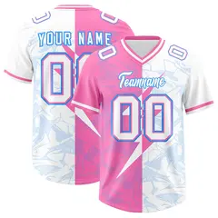 White Pink Split Lightning Pattern Football Jersey 1