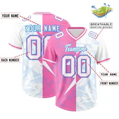 White Pink Split Lightning Pattern Football Jersey 2