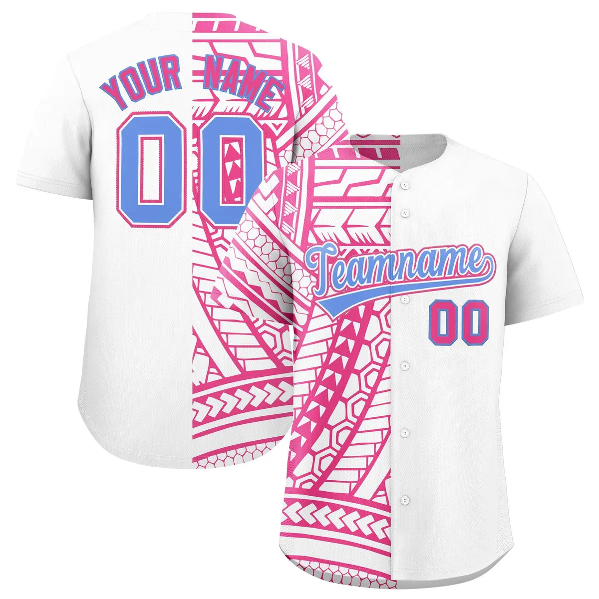White Pink Split Tribal Baseball Jersey