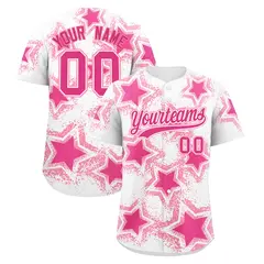 White Pink Star Graffiti Baseball Jersey