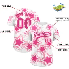 White Pink Star Graffiti Baseball Jersey 2