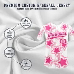 White Pink Star Graffiti Baseball Jersey 3