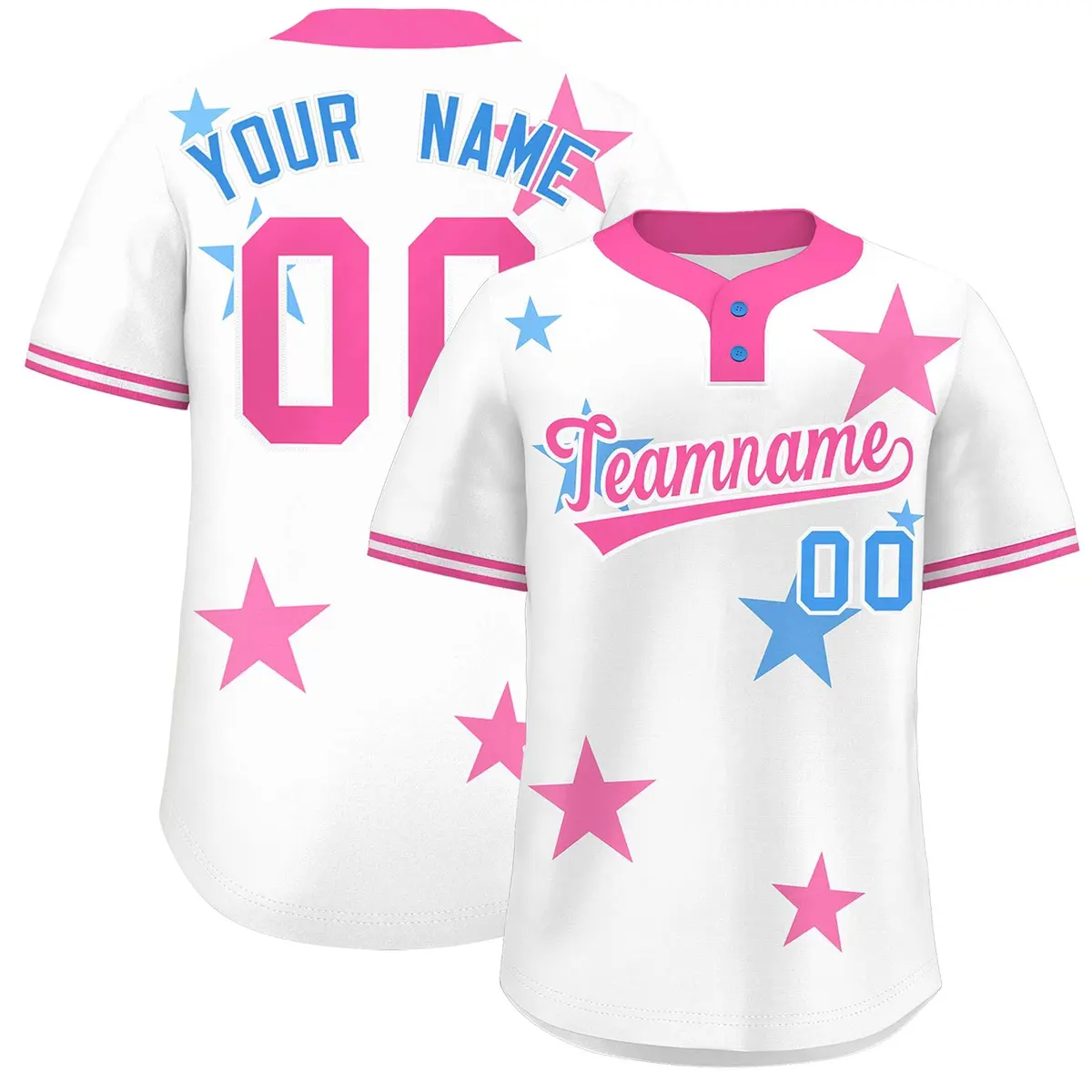 White Pink Star Graffiti Two-Button Baseball Jersey