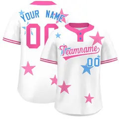 White Pink Star Graffiti Two-Button Baseball Jersey