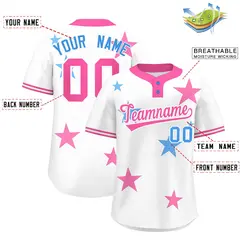 White Pink Star Graffiti Two-Button Baseball Jersey 2