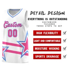 White Pink Star Pattern Double Lines Basketball Kits 2