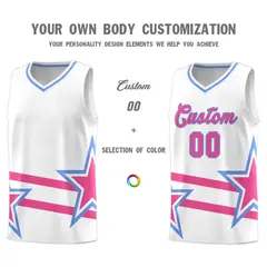 White Pink Star Pattern Double Lines Basketball Kits 3