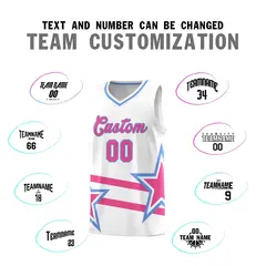 White Pink Star Pattern Double Lines Basketball Kits 4