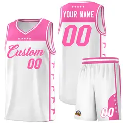 White Pink Star Pattern Team Basketball Jersey 1