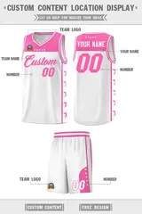 White Pink Star Pattern Team Basketball Jersey 5