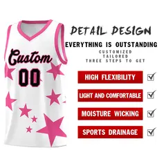 White Pink Star Print Graffiti Basketball Jersey Sets 2