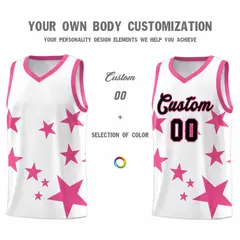White Pink Star Print Graffiti Basketball Jersey Sets 3
