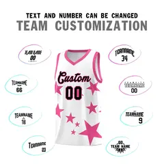 White Pink Star Print Graffiti Basketball Jersey Sets 4