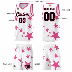 White Pink Star Print Graffiti Basketball Jersey Sets 5