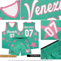White Pink Star Print Graffiti Basketball Jersey Sets 6