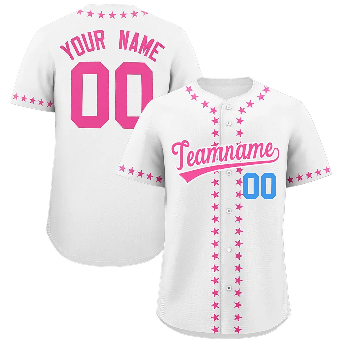 White Pink Star Ribbing Authentic Baseball Jersey