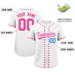 White Pink Star Ribbing Authentic Baseball Jersey 2