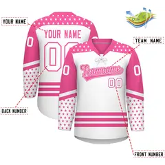 White Pink Star Series Lace-Up Neck Hockey Jersey 2