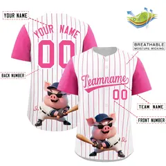 White Pink Stripe Animals Graffiti Raglan Baseball Jersey 2